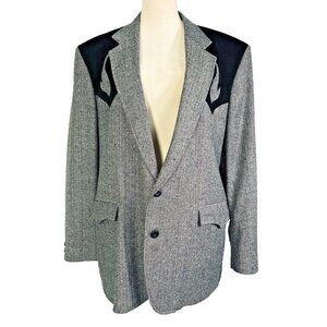 VTG Circle S Western Blazer Mens 46R Gray Black Yoke Swedish Knit Sport Coat